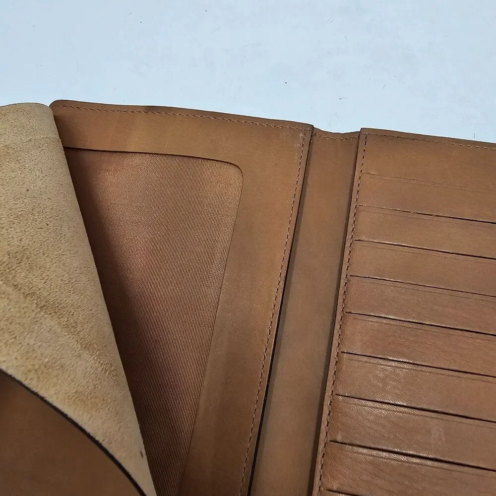 VTG Tan Genuine Leather Tall Bifold Wallet 10 Card Organizer Made In USA